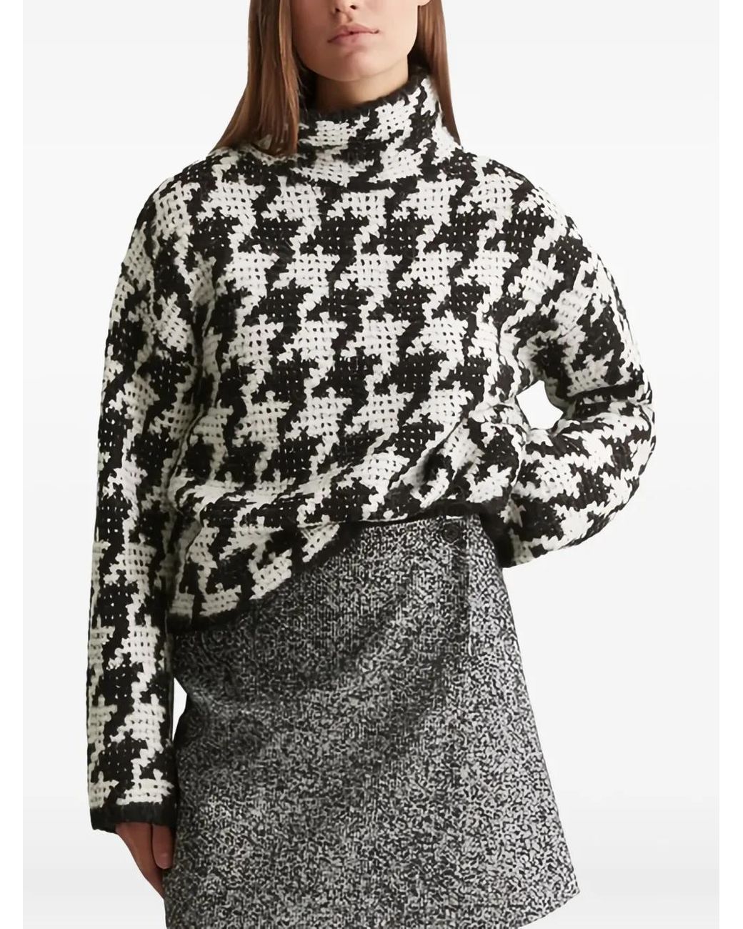 Marc O' Polo Black Houndstooth-Pattern Turtleneck Sweater