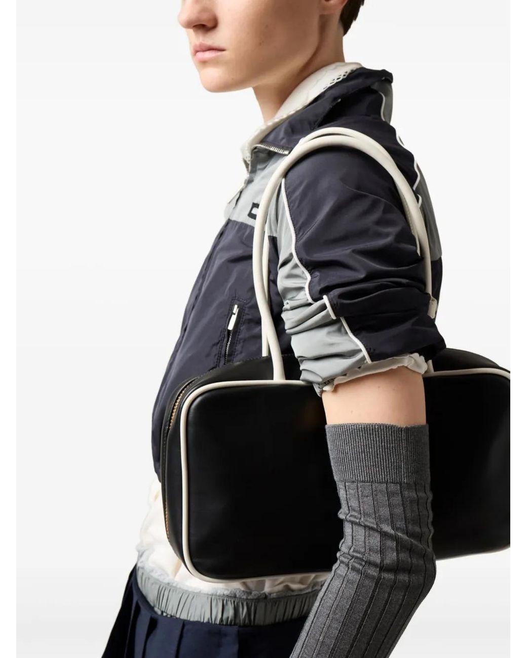 Miu Miu Black Technical Silk Zipper Blouson Jacket