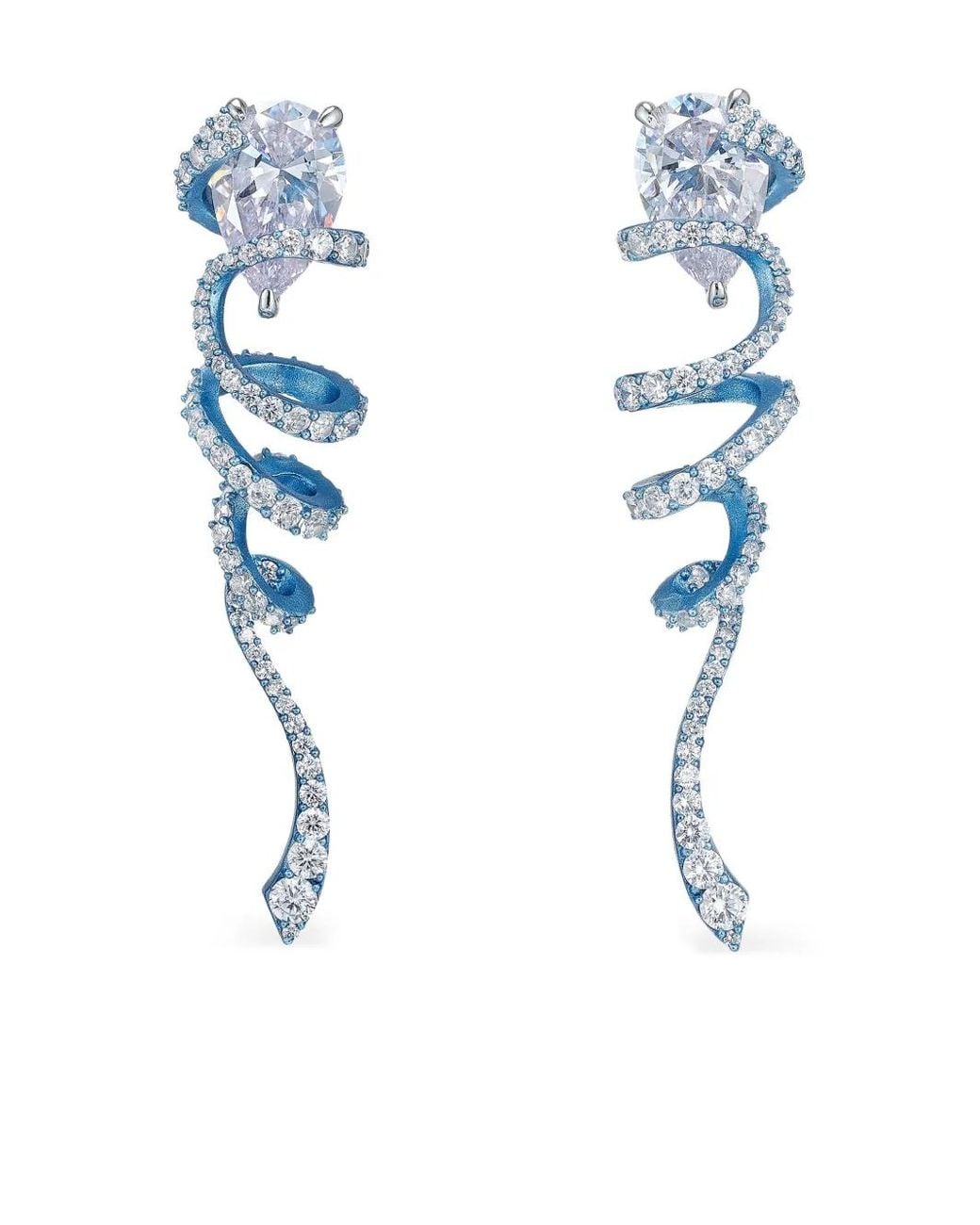 Anabela Chan Blue 14K And Rhodium Vermeil Ribbon Twirl Diamond Earrings
