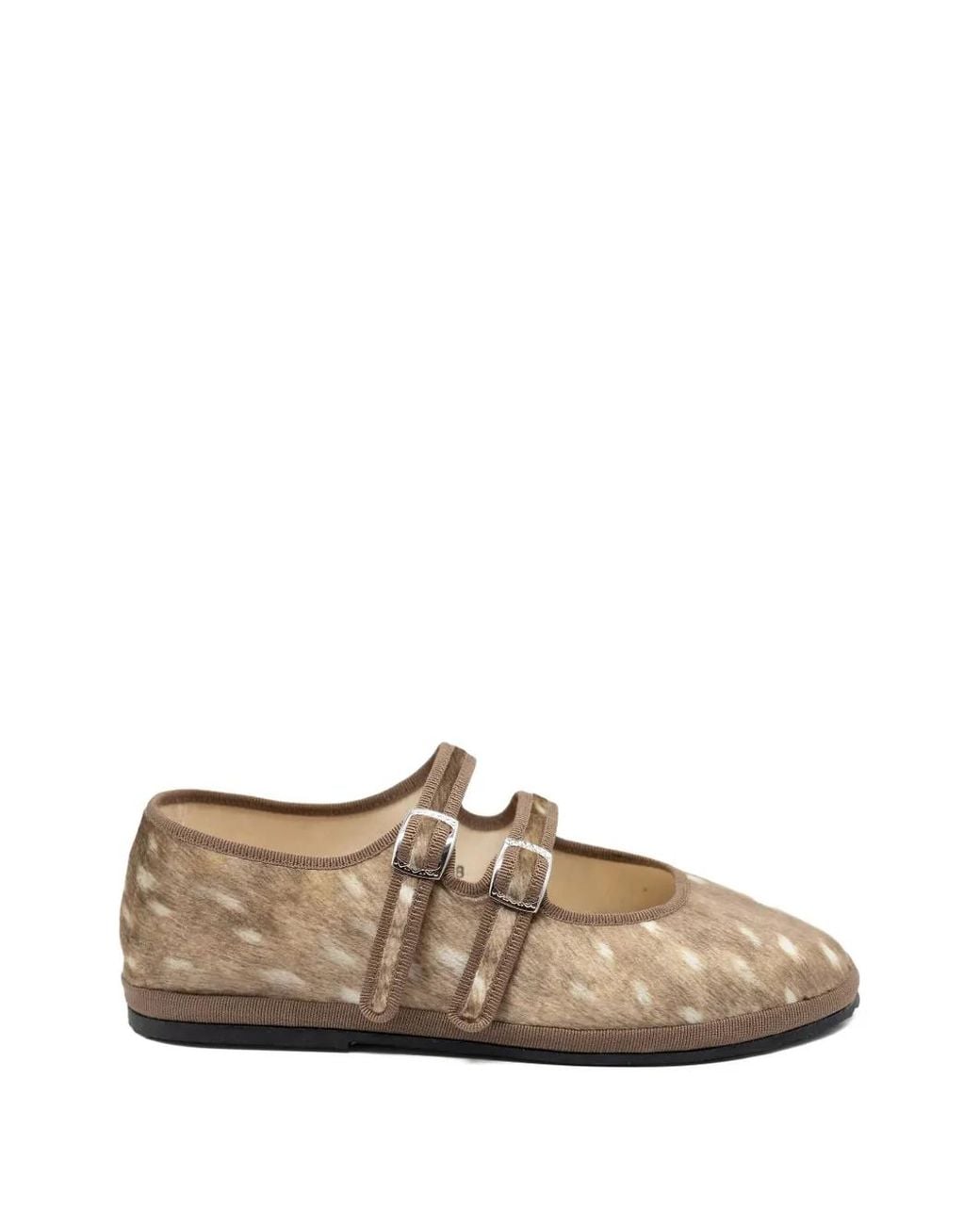 Gondolina White Deer-Print Double-Strap Ballet Flats