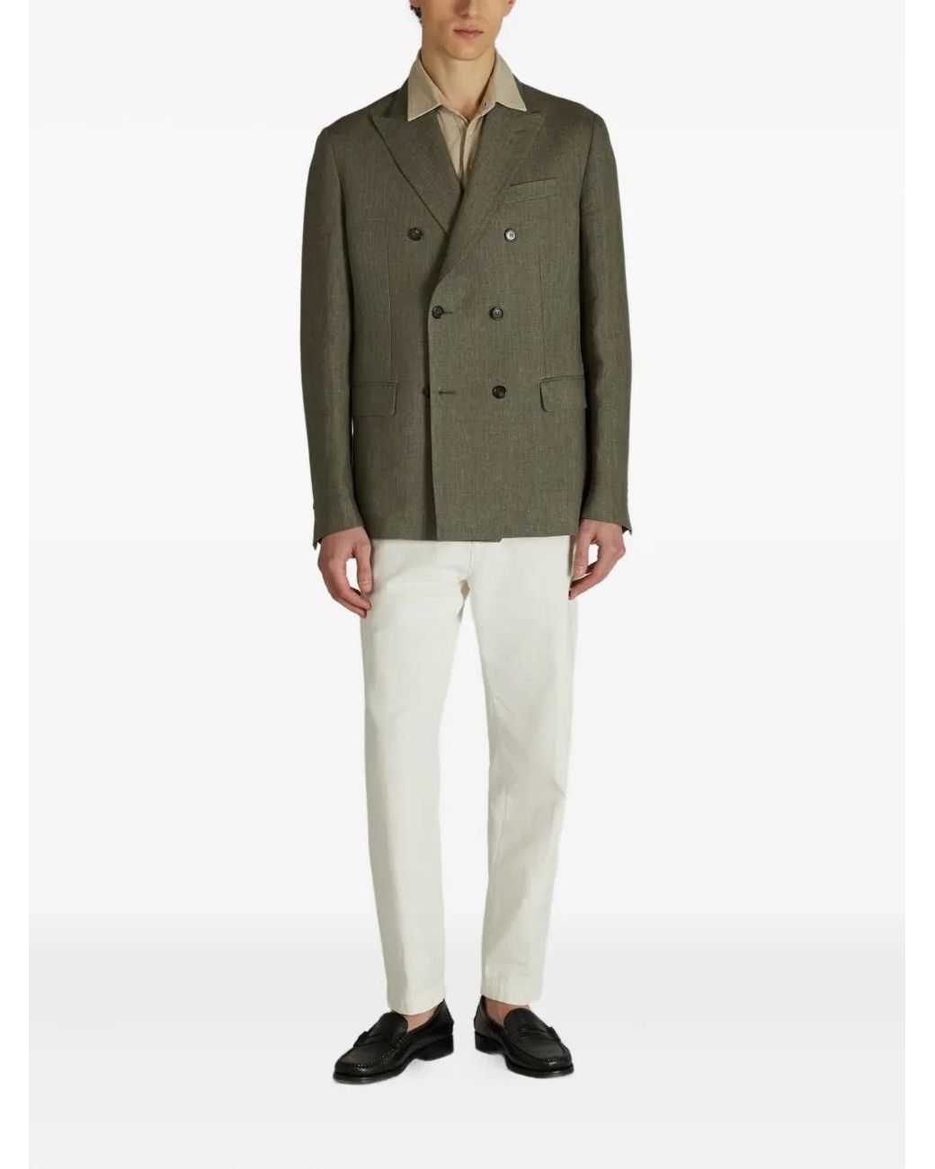 Slowear Green Double-Breasted Linen Blazer for men