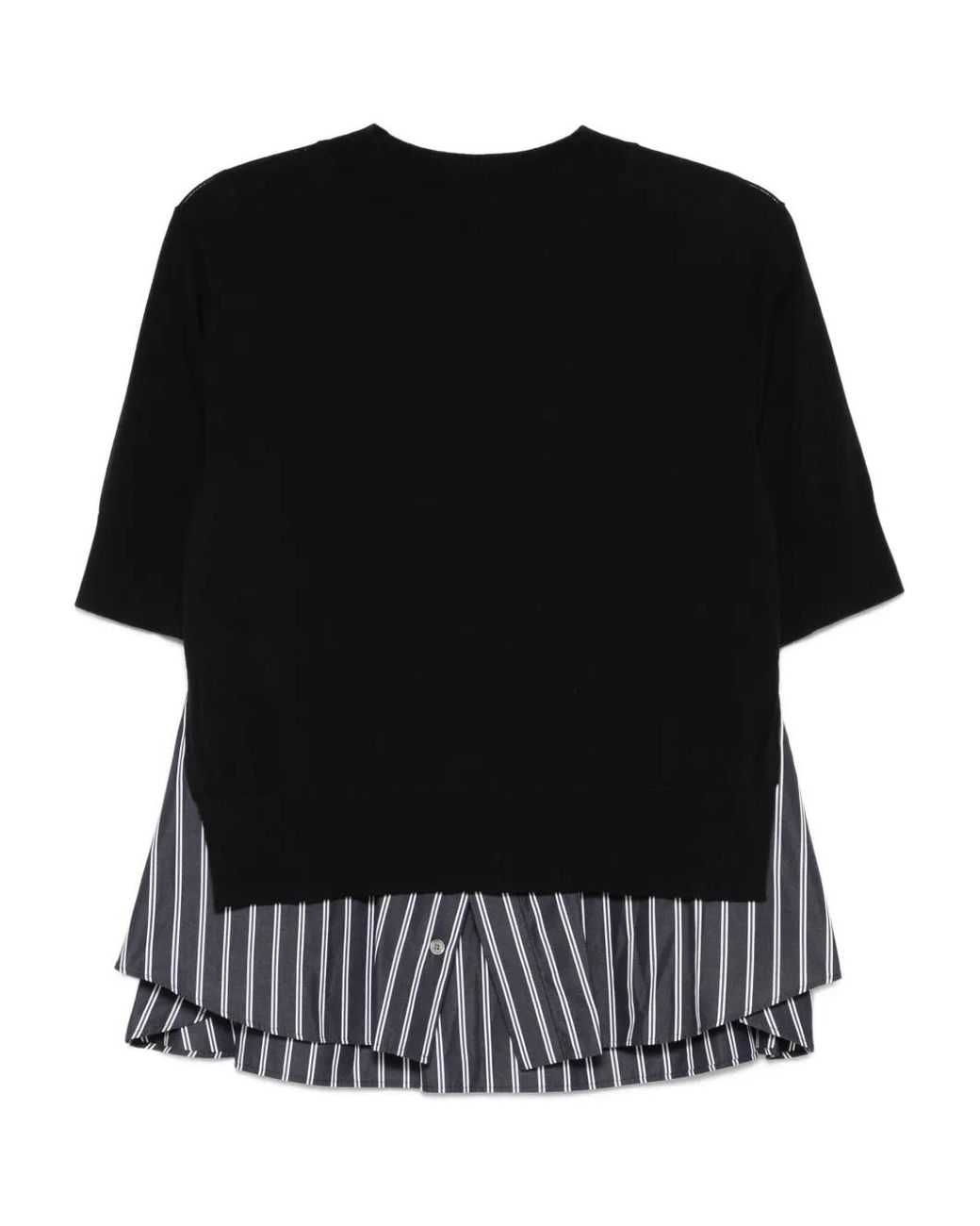 Sacai Black Layered Striped Knit Top