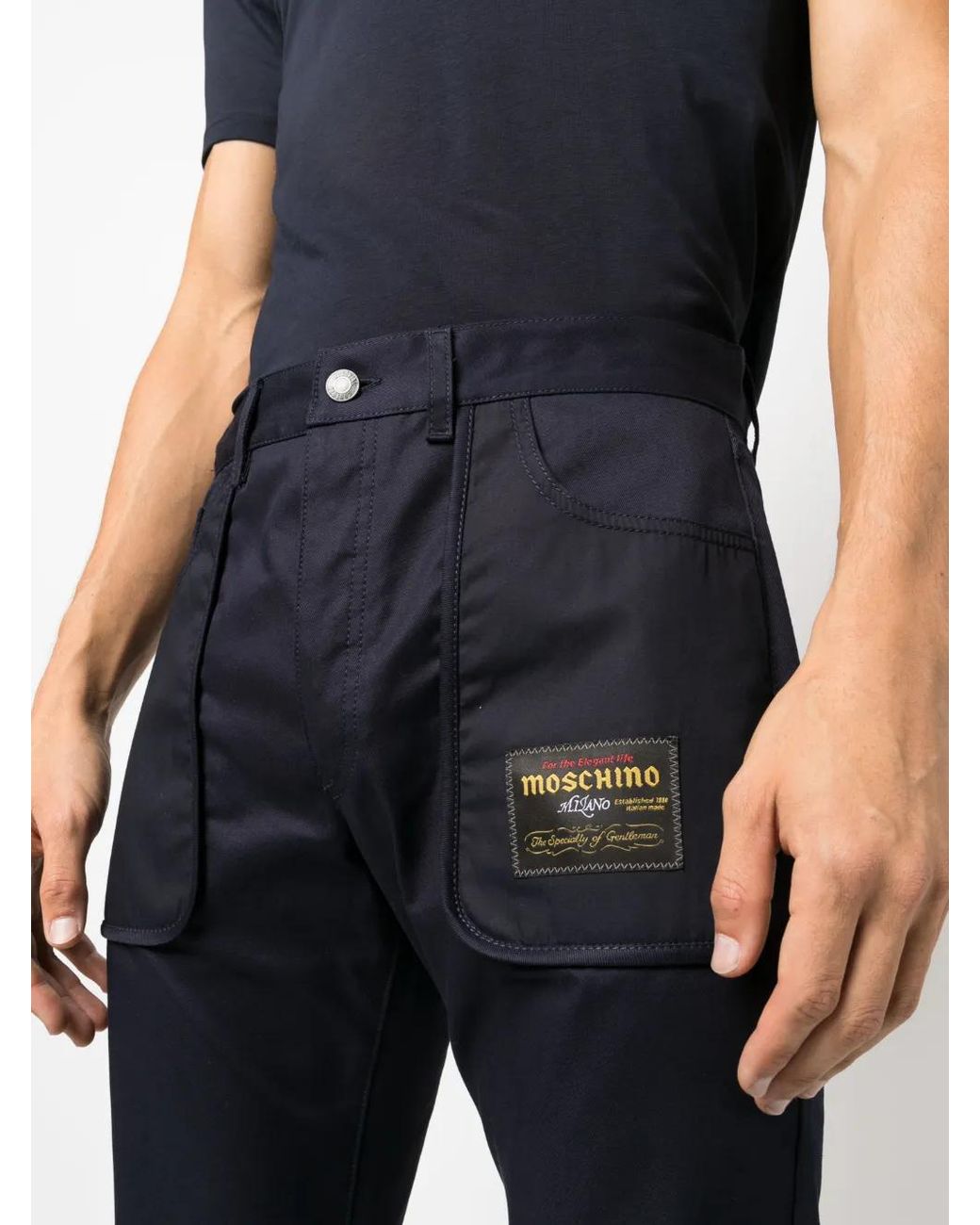 Moschino Blue Straight-Leg Cotton Trousers for men