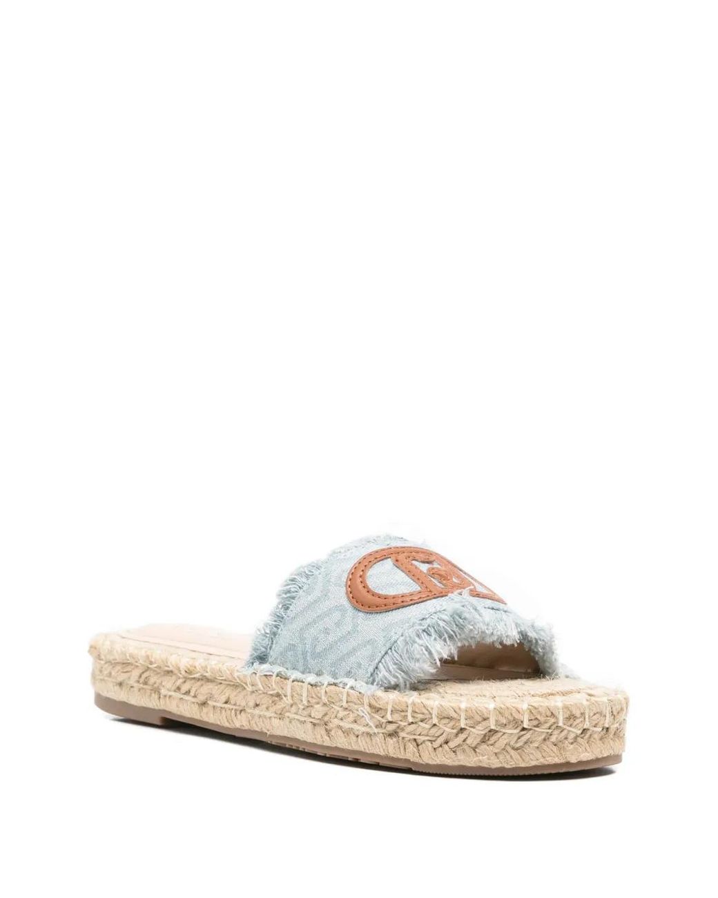 Liu Jo White Logo-Patch Frayed Flat Espadrilles