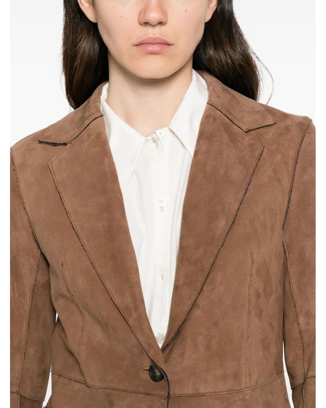 The Jackie Leathers Brown Lucilla Notched-Lapels Single-Button Jacket