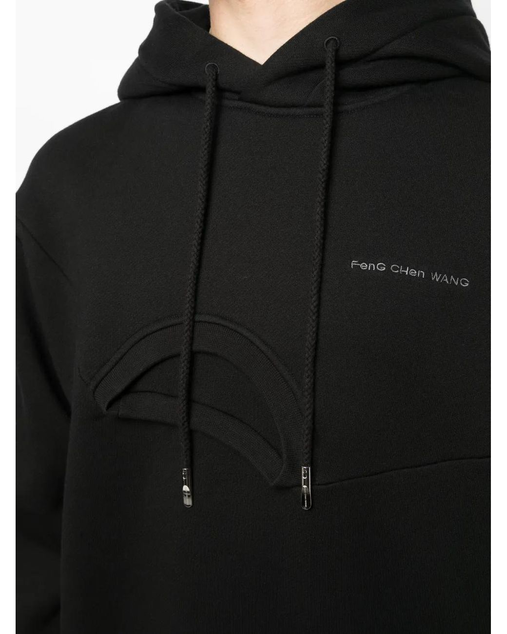 Feng Chen Wang Black Logo-Embroidered Layered-Detail Hoodie for men