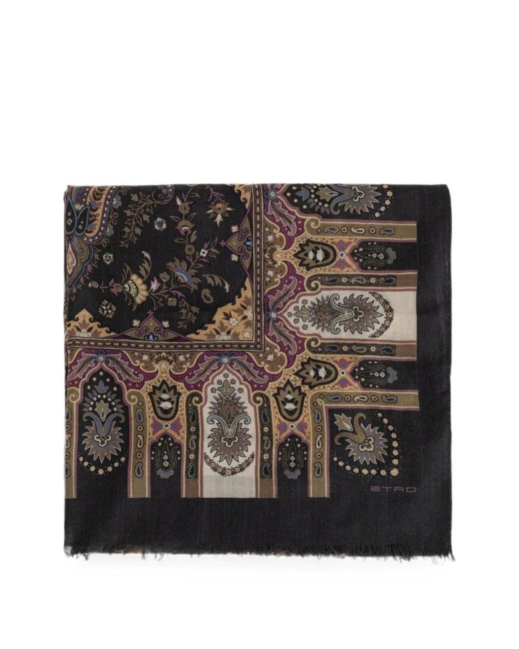Etro Black Paisley-Print Frayed Scarf