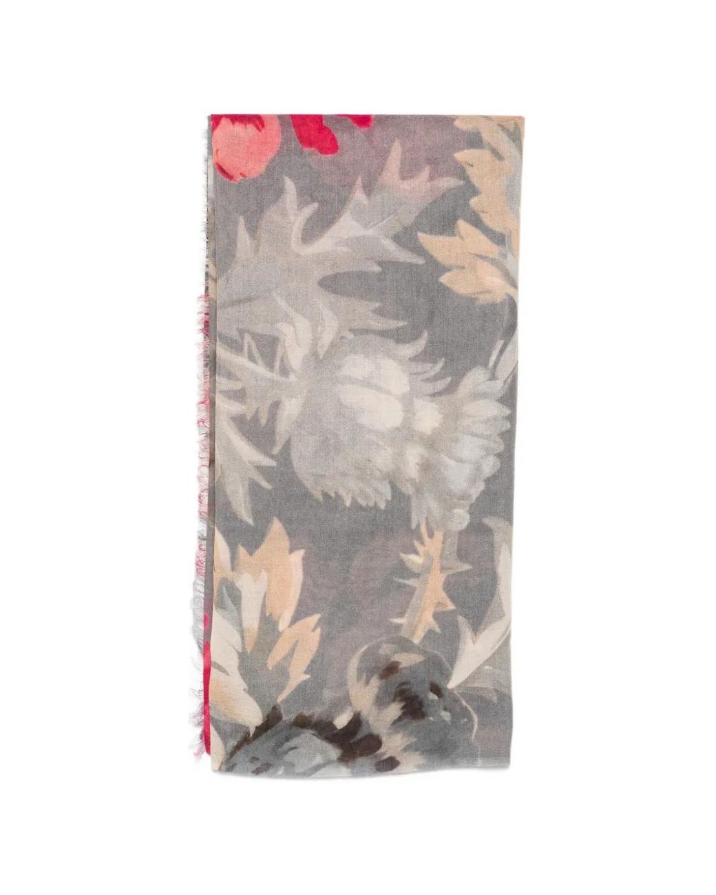 Mouleta Gray Floral-Print Frayed Scarf