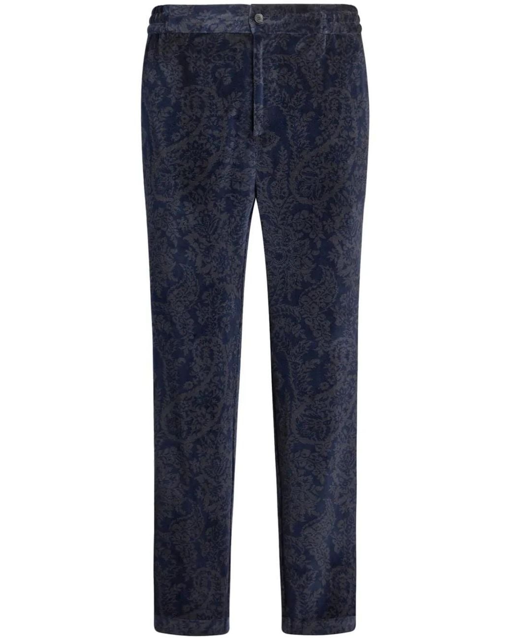 Etro Blue Paisley-Jacquard Slim-Cut Trousers for men