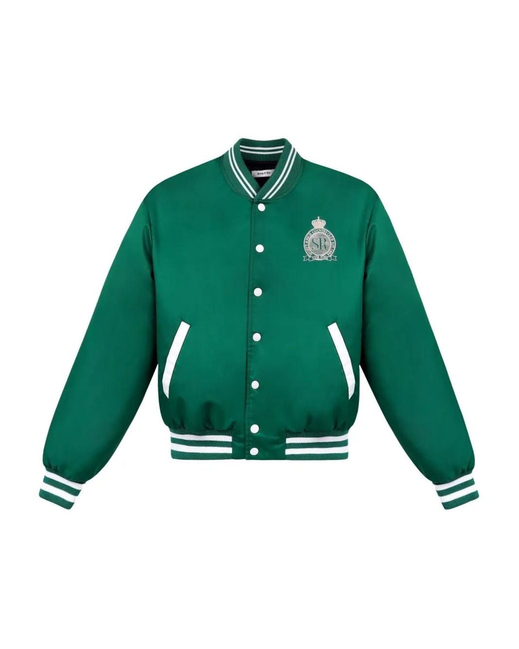 Sporty & Rich Green Embroidered Satin Bomber Jacket