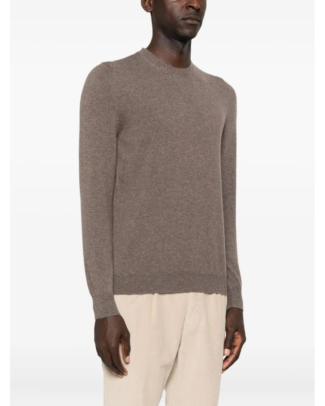 Fedeli Brown Round-Neck Cashmere Sweater for men