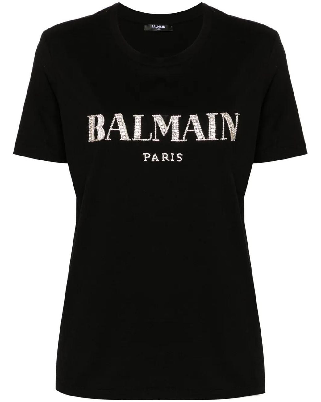 Balmain Black Crystal-Logo Cotton T-Shirt