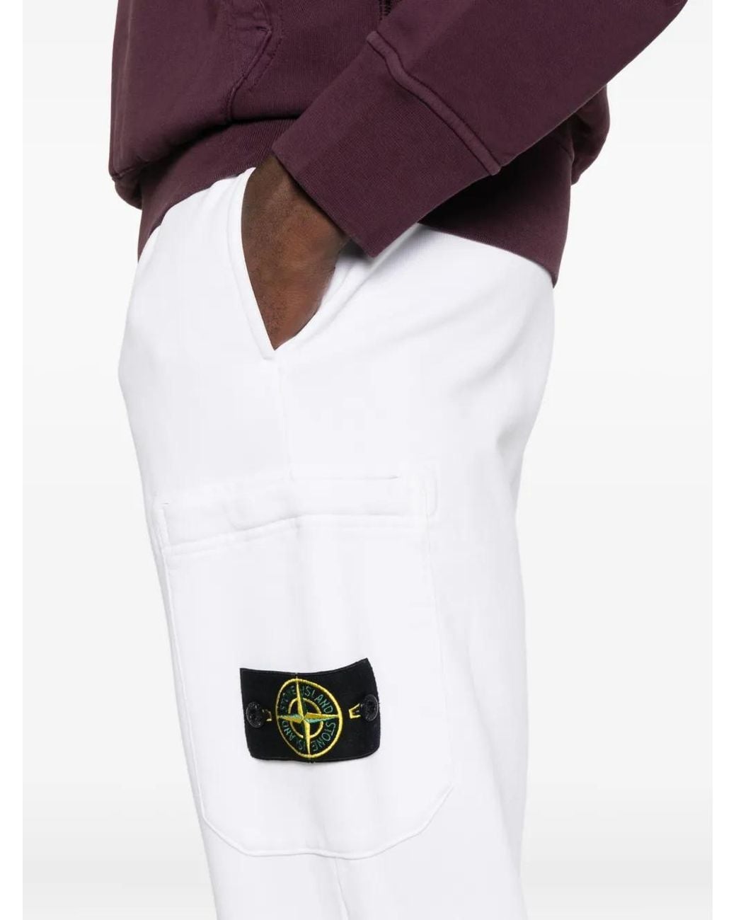Stone Island White 6200010 Organic Cotton Fleece Trousers for men