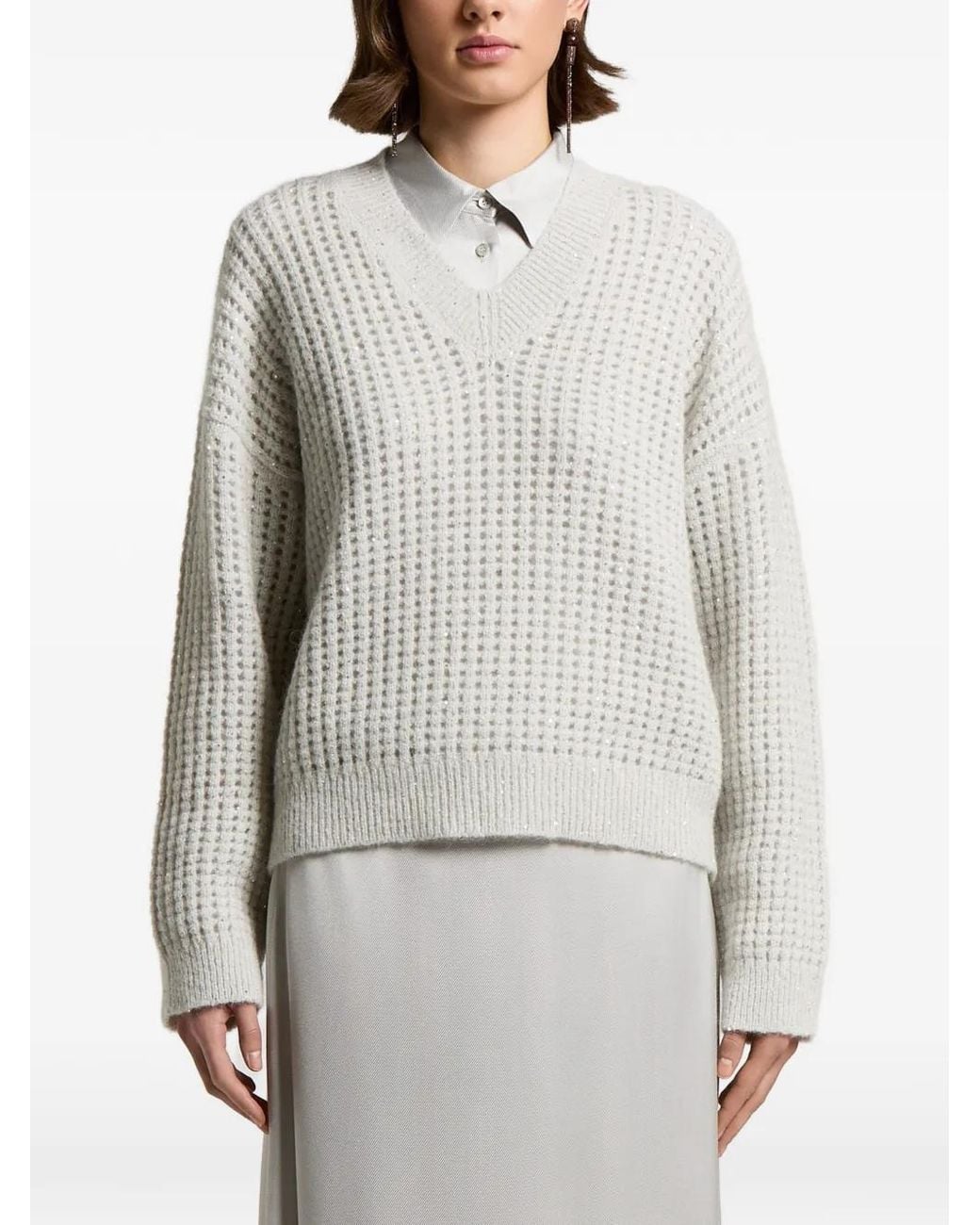 Peserico Gray Waffle-Knit Sweater