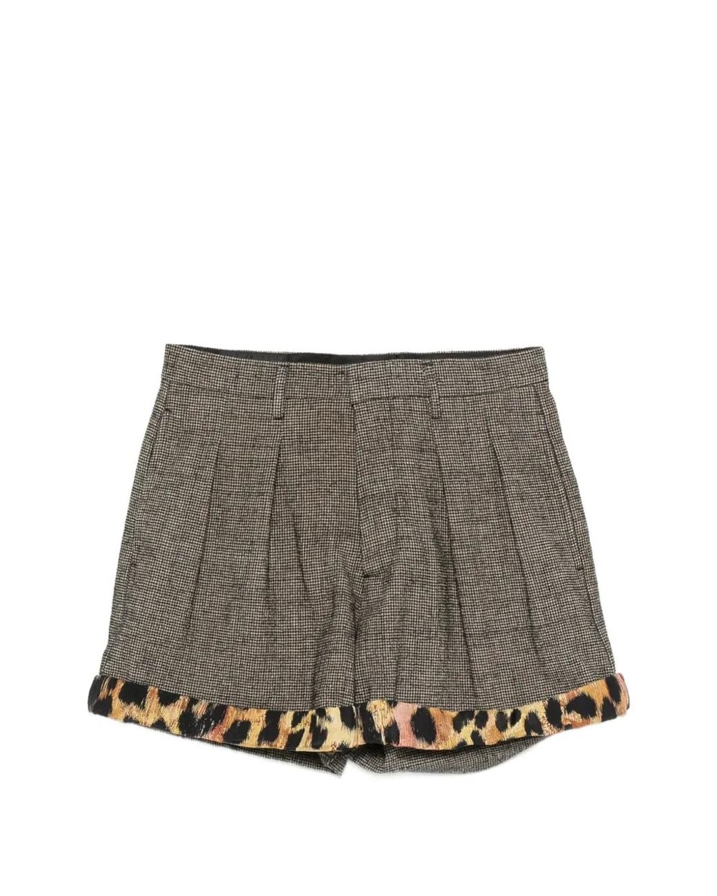 R13 Gray Houndstooth Leopard-Print Shorts