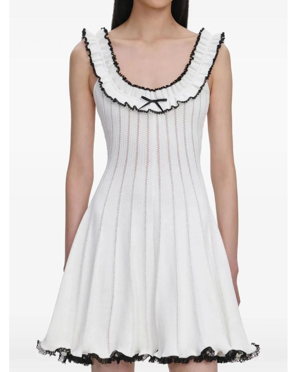 Self-Portrait White Ruffled Bow Mini Dress