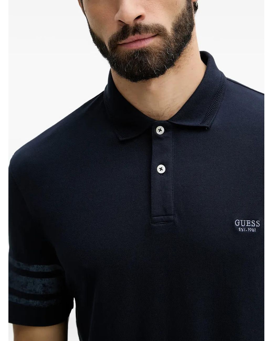 Guess Blue Stripe-Detail Polo Shirt for men
