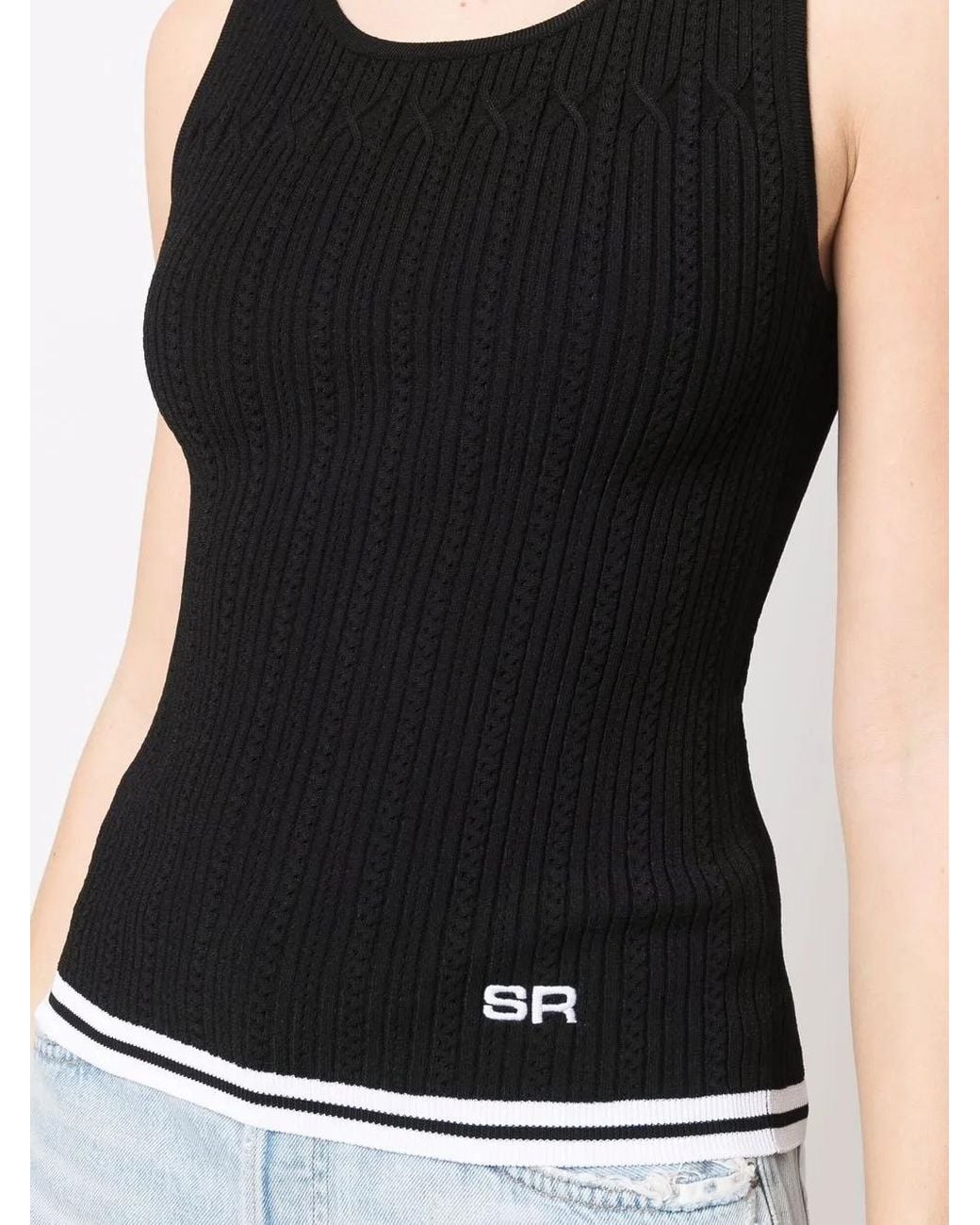 Sonia Rykiel Black Logo-Embroidered Pointelle-Knit Tank Top