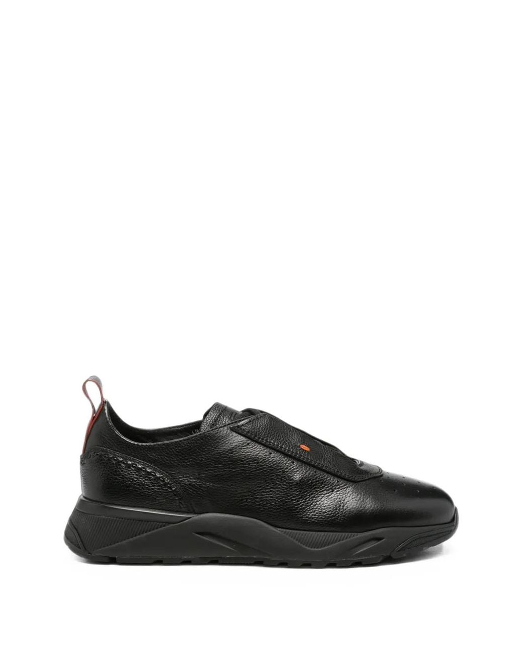 Santoni Black Perforated Panelled Leather Sneakers for men