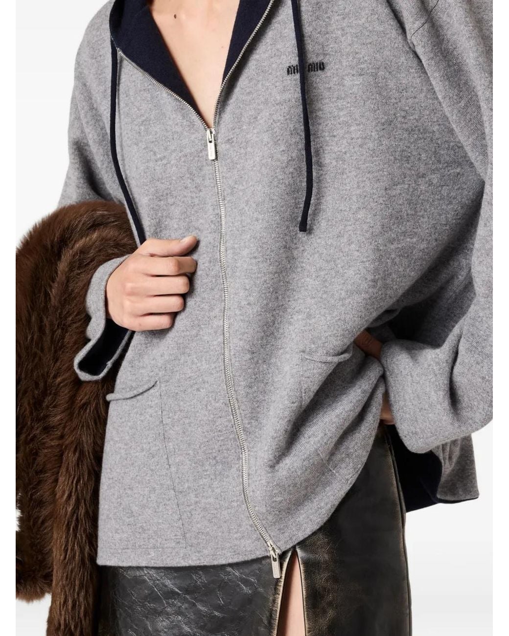 Miu Miu Gray Cashmere Cardigan Hoodie