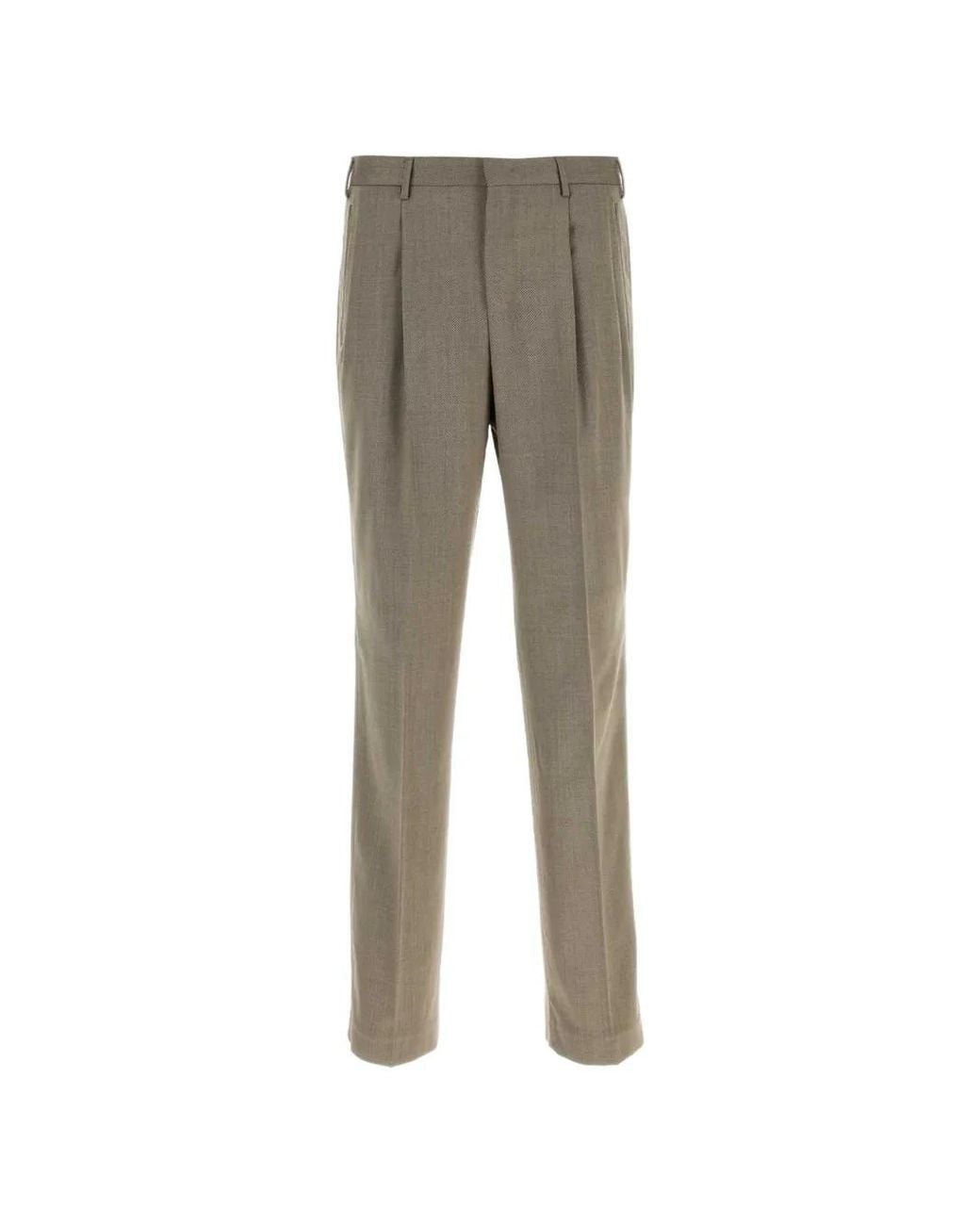 PT Torino Gray Pleated Straight-Leg Trousers for men