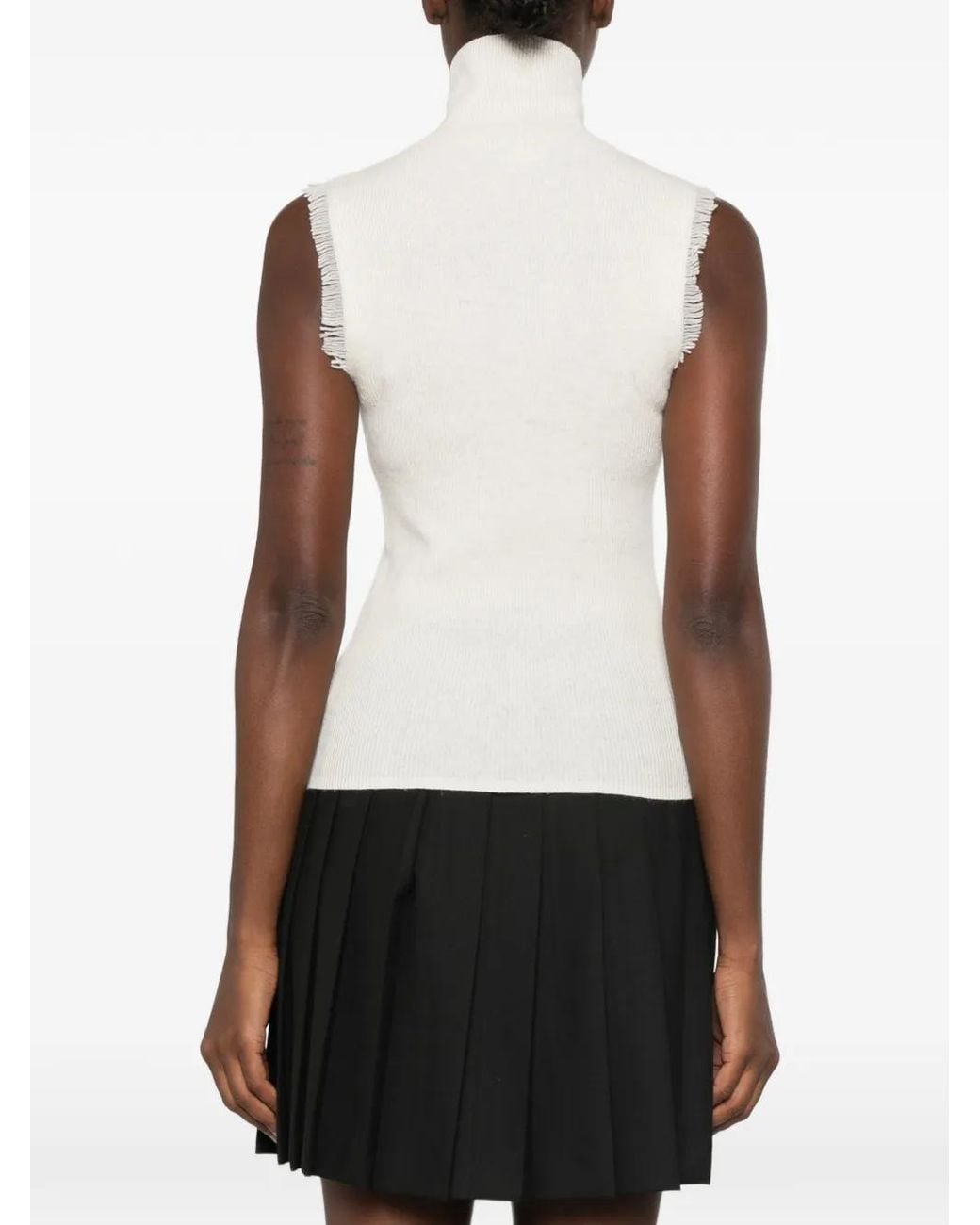Le Petite Pulle White Fringed Sleeveless Sweater