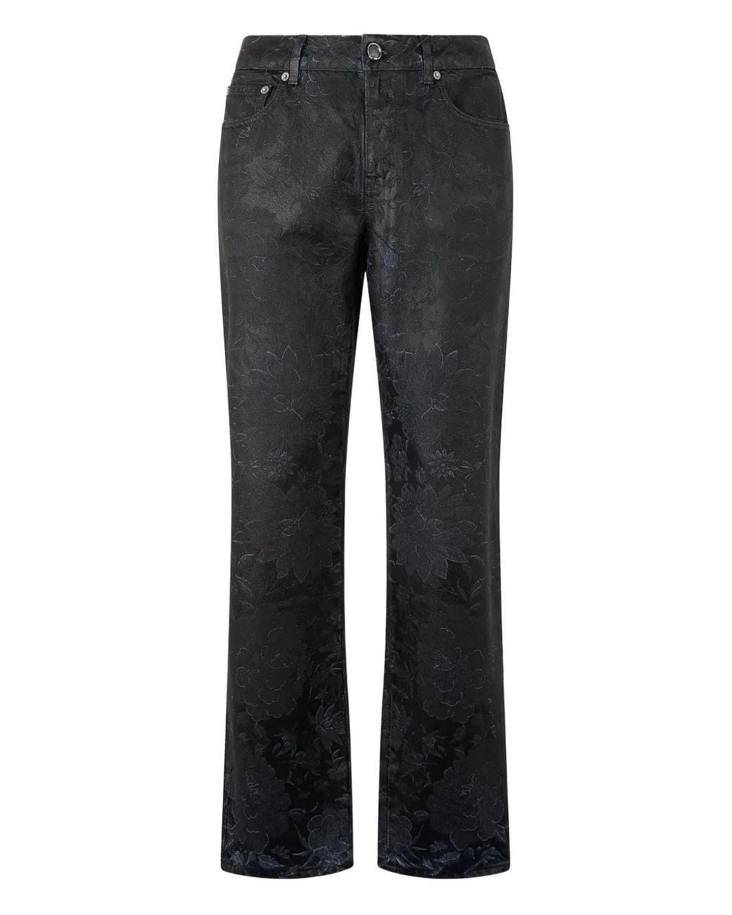 Roberto Cavalli Gray Floral-Motif Faded Jeans for men