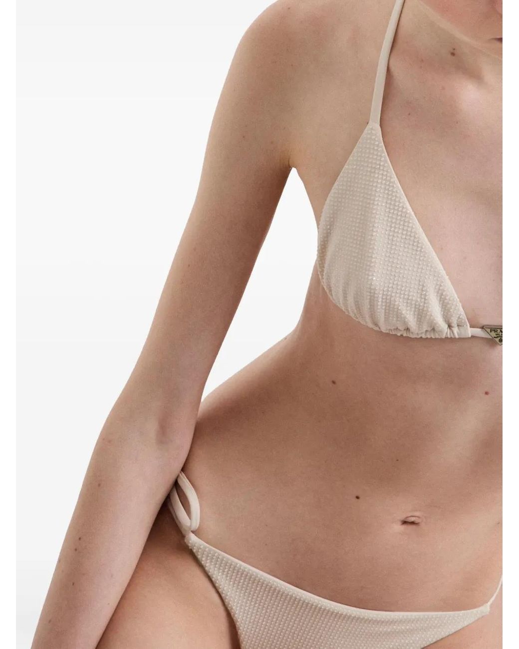 Prada White Rhinestone-Embellished Triangle Bikini Top