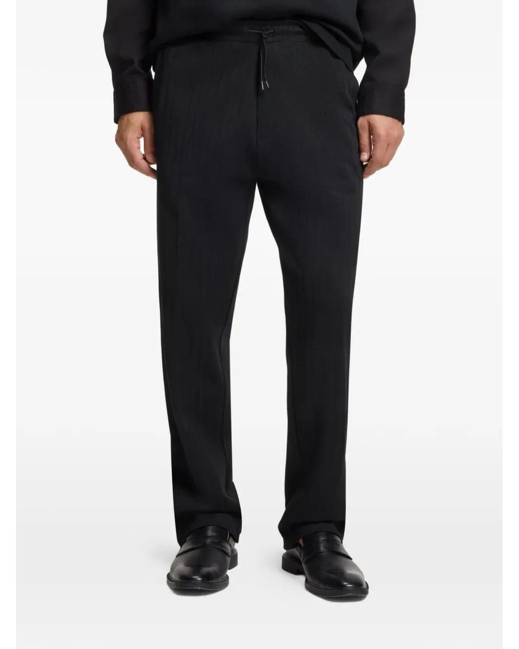 HUGO Black Ribbed Logo Track Pants for men