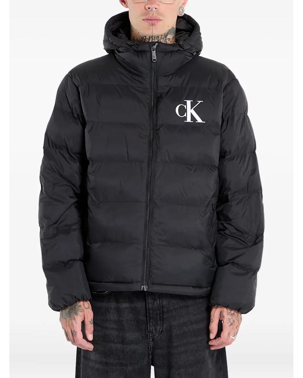 Calvin Klein Gray Hooded Puffer Jacket for men