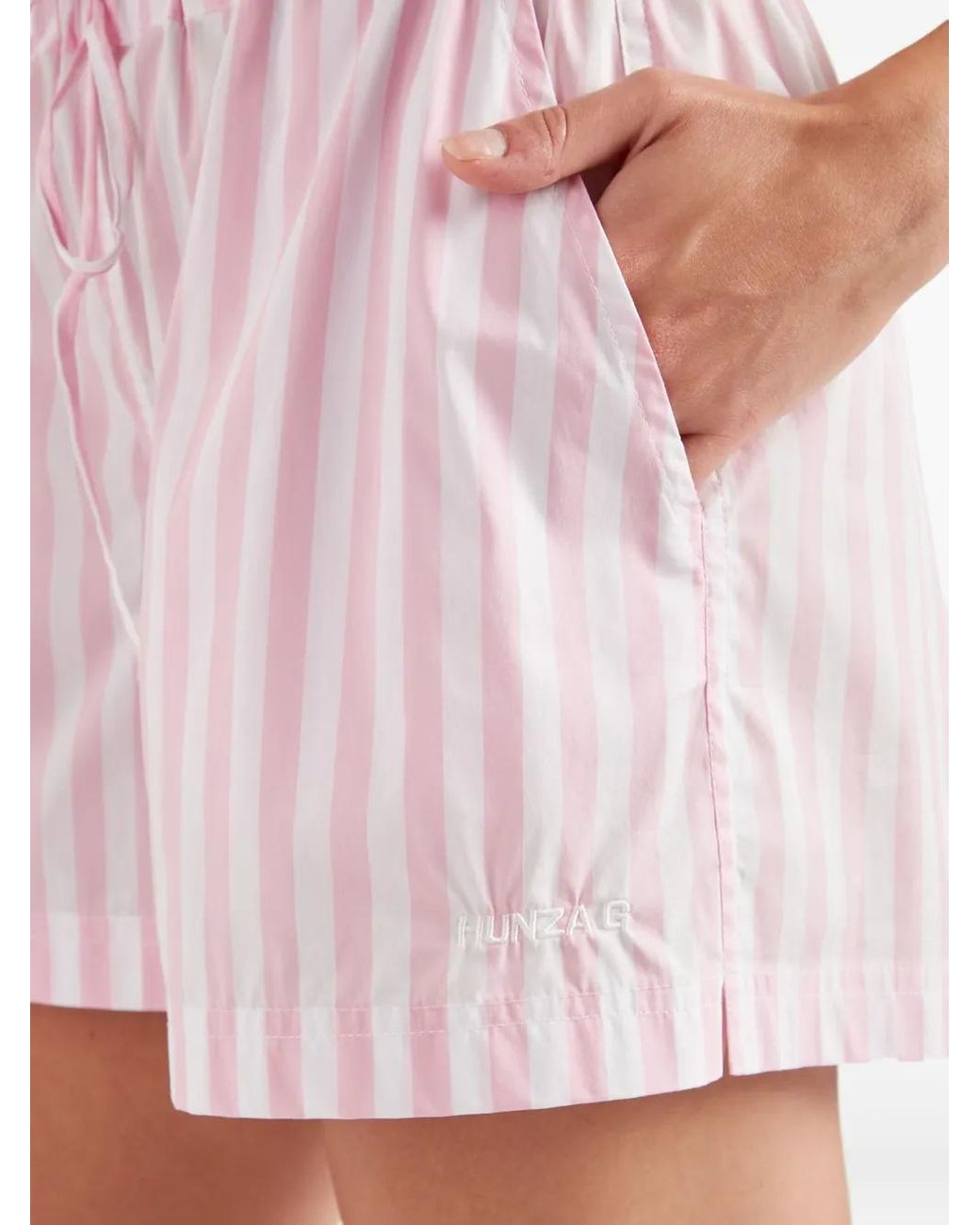 Hunza G White Cabana Striped-Pattern Logo-Embroidery Shorts