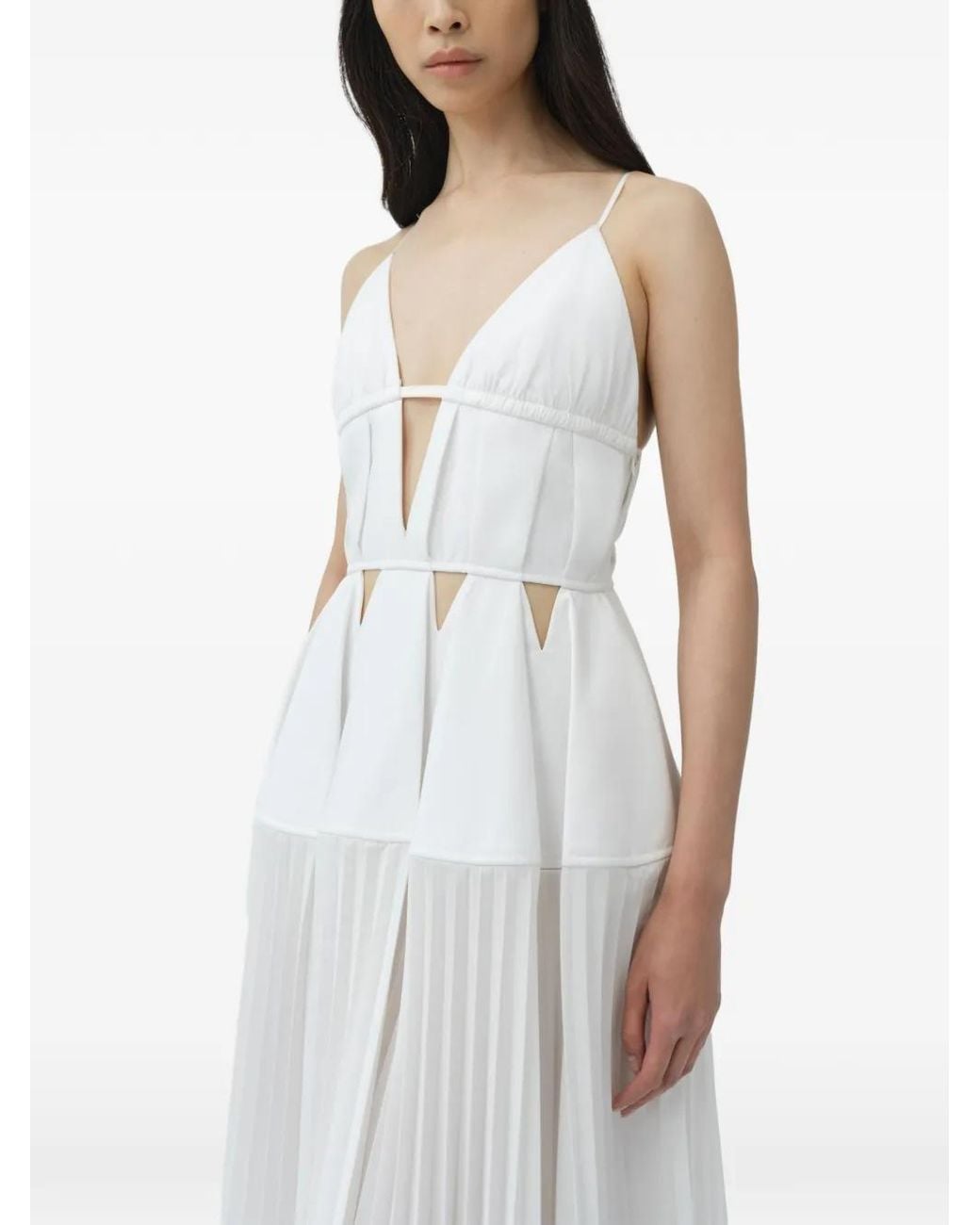 Jonathan Simkhai White Robe Longue Selene À Design Plissé