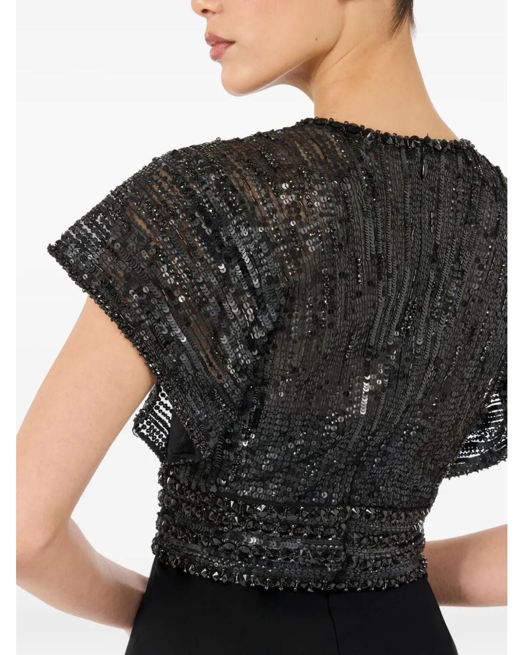 Jenny Packham Black Cary Sequin V-Neck Maxi Dress