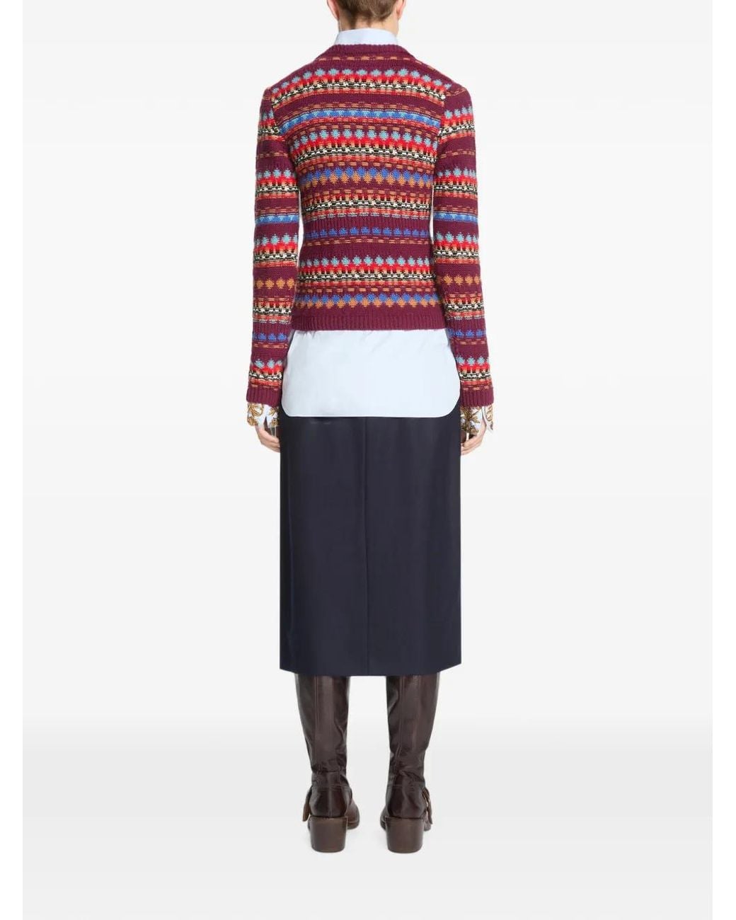 Dries Van Noten Red Jacquard Wool Sweater