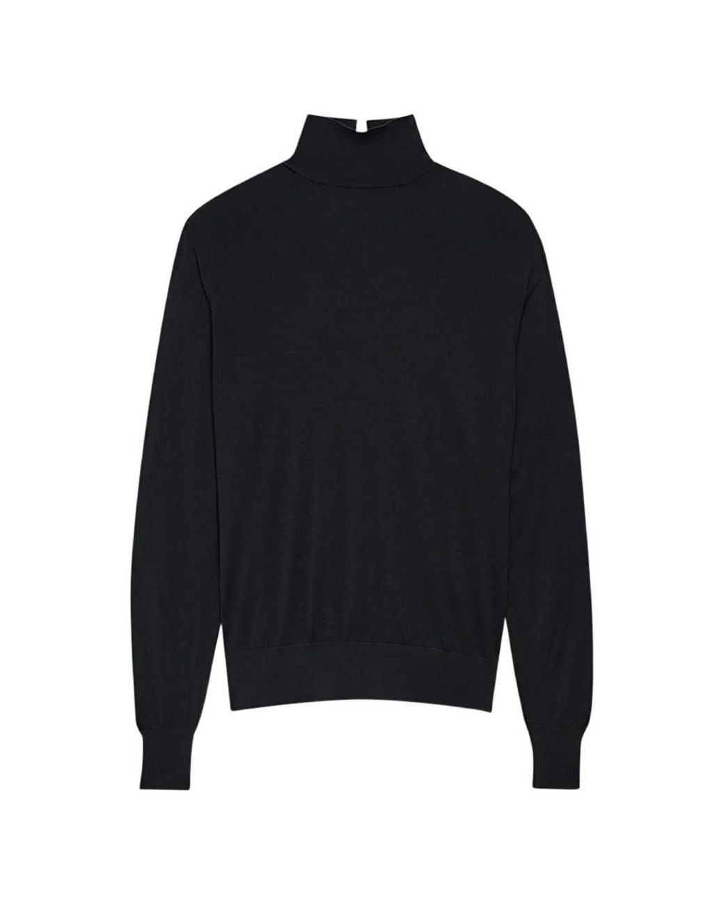 Another Tomorrow Black Fine-Knit Turtleneck Long-Sleeve Top