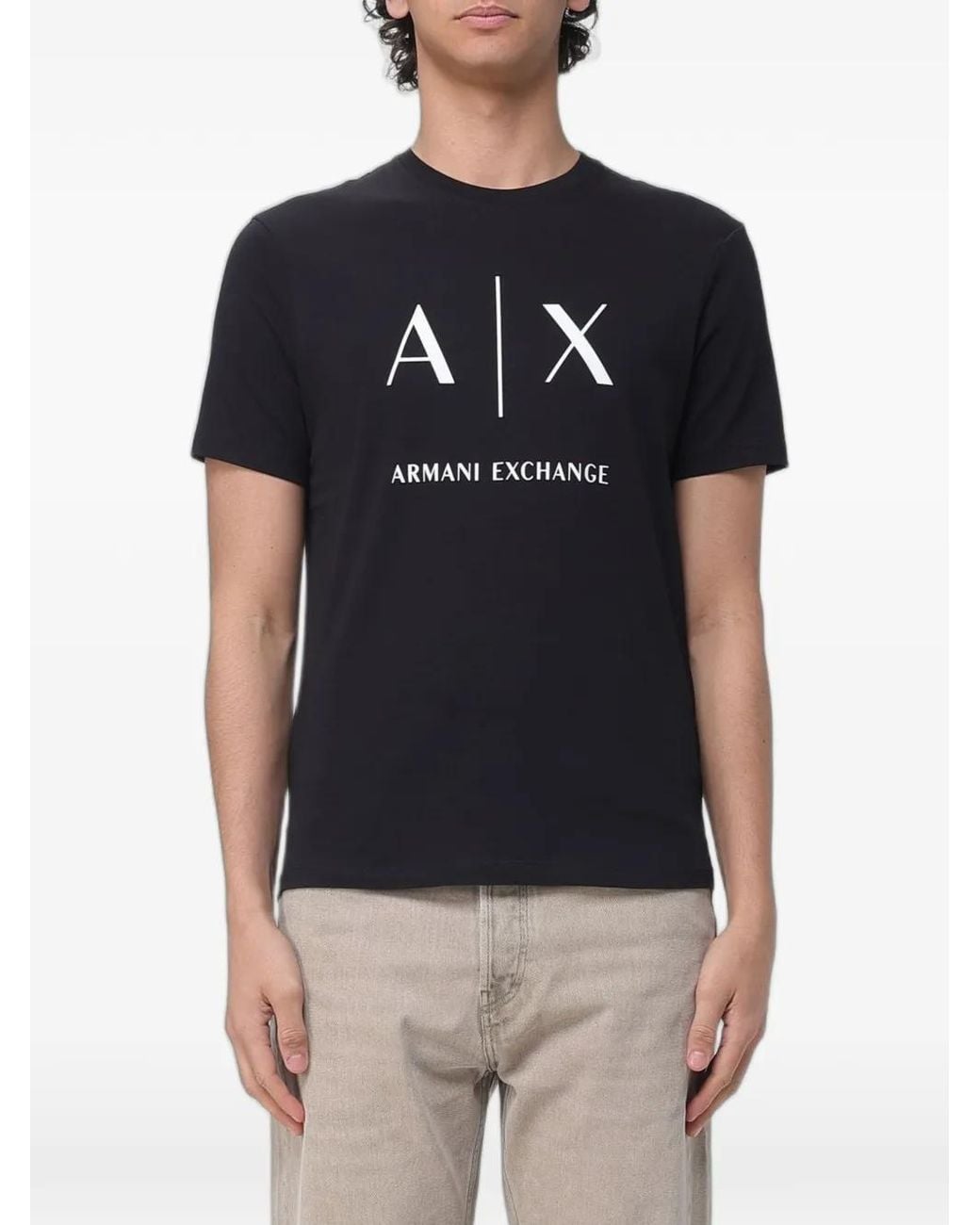 ARMANI EXCHANGE Black Logo-Print T-Shirt for men