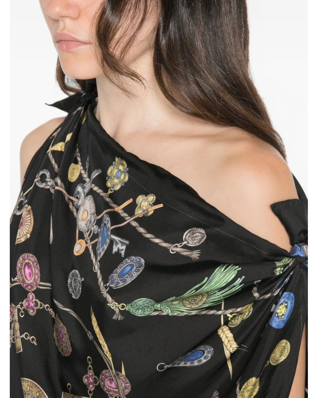 Versace Black Printed Silk Twill Midi Dress
