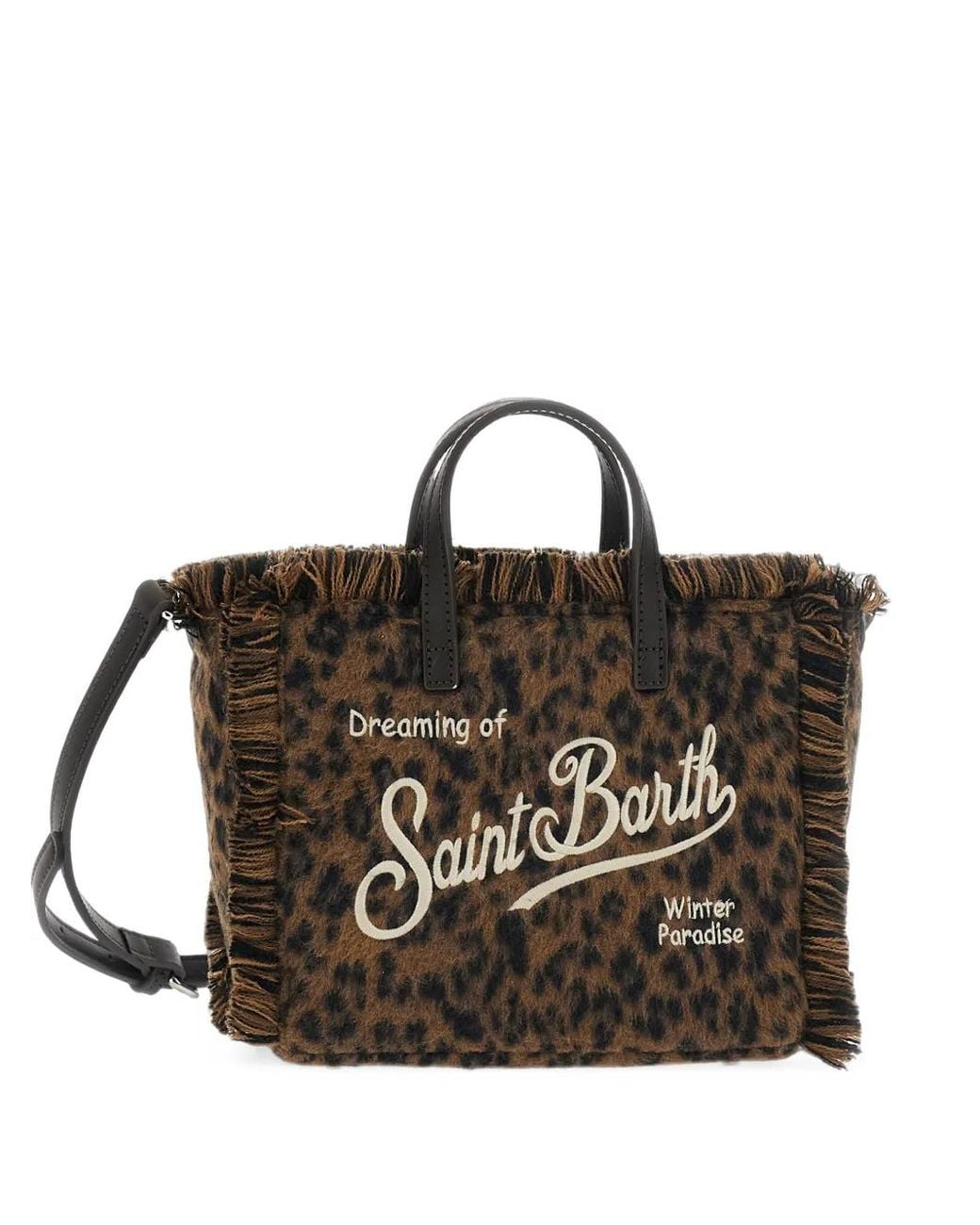 Mc2 Saint Barth Black Mini Vanity Leopard-Print Tote Bag