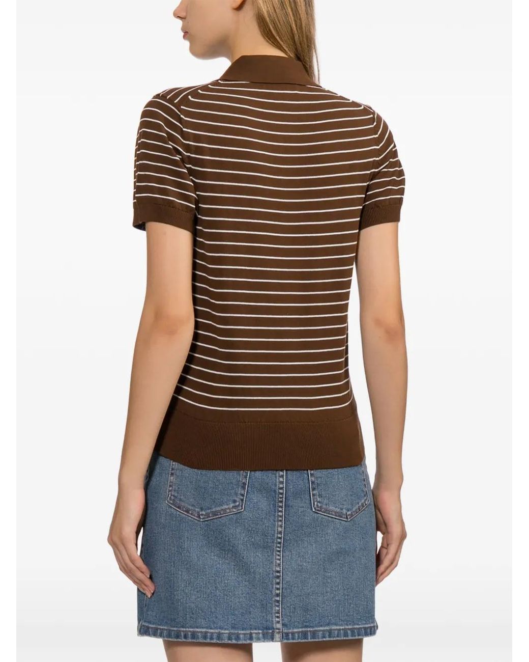 A.P.C. Brown Striped Short-Sleeve Polo Shirt