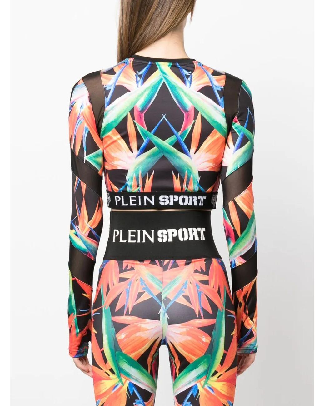 Philipp Plein Red Botanical-Print Long-Sleeve Compression Top
