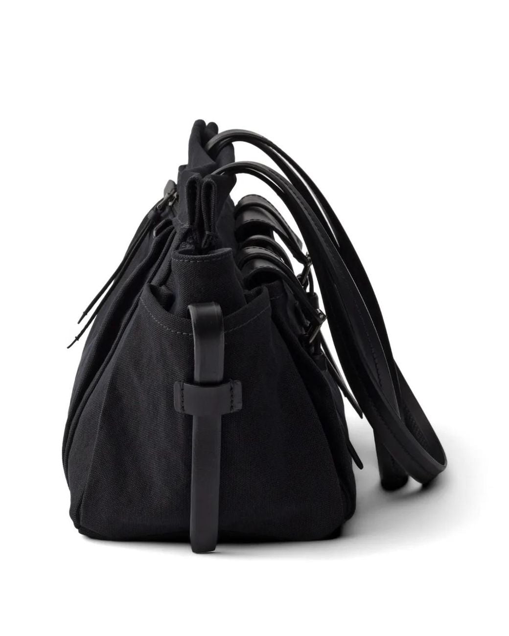 Prada Black Route Large Canvas And Leather Tote Bag