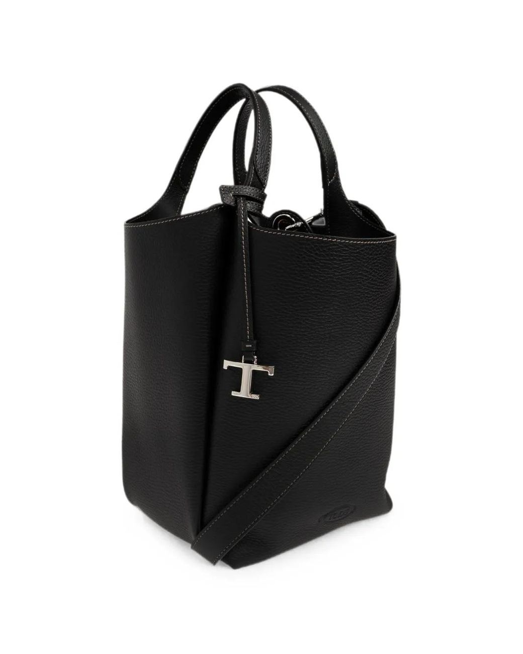 Tod's Black Small Logo-Plaque Grained-Leather Bucket Bag