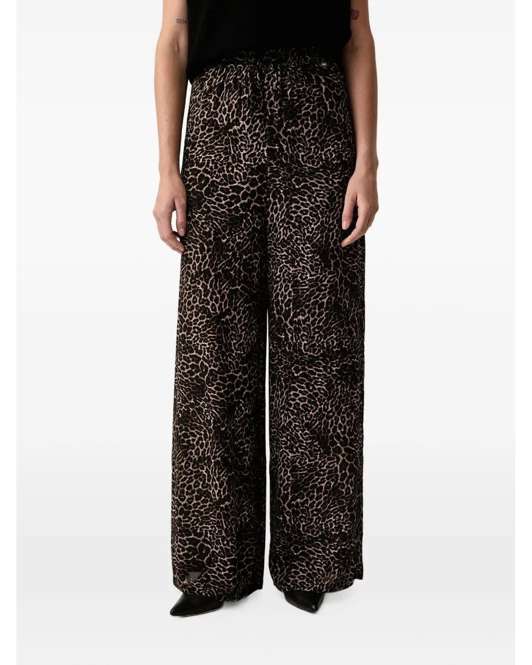 Silvian Heach Black Leopard-Print Palazzo Pants