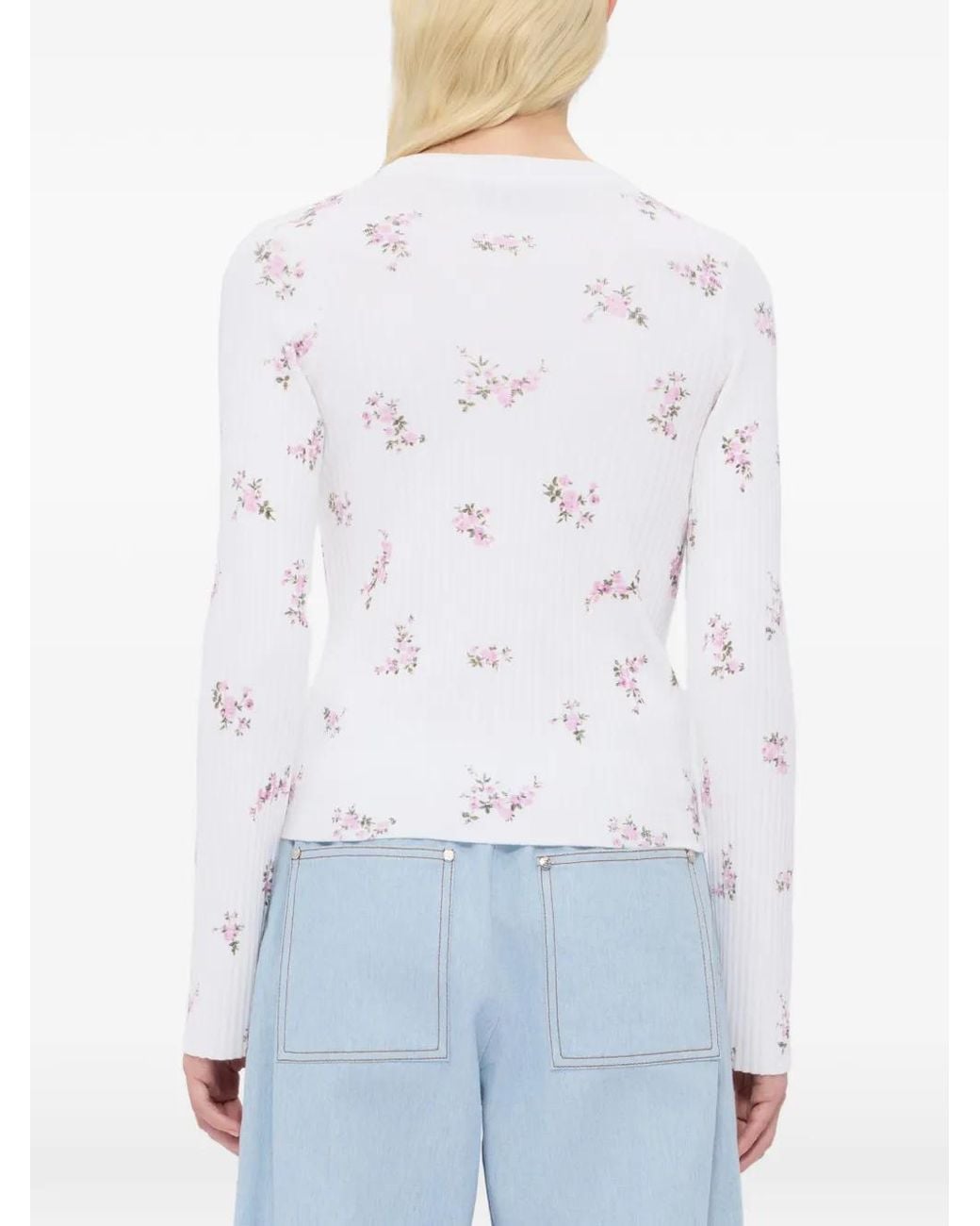 MSGM White Haut En Maille À Fleurs