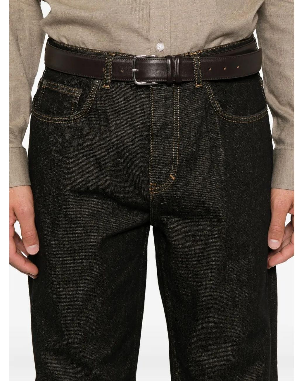 Les Deux Black Topstitch Straight-Leg Trousers for men