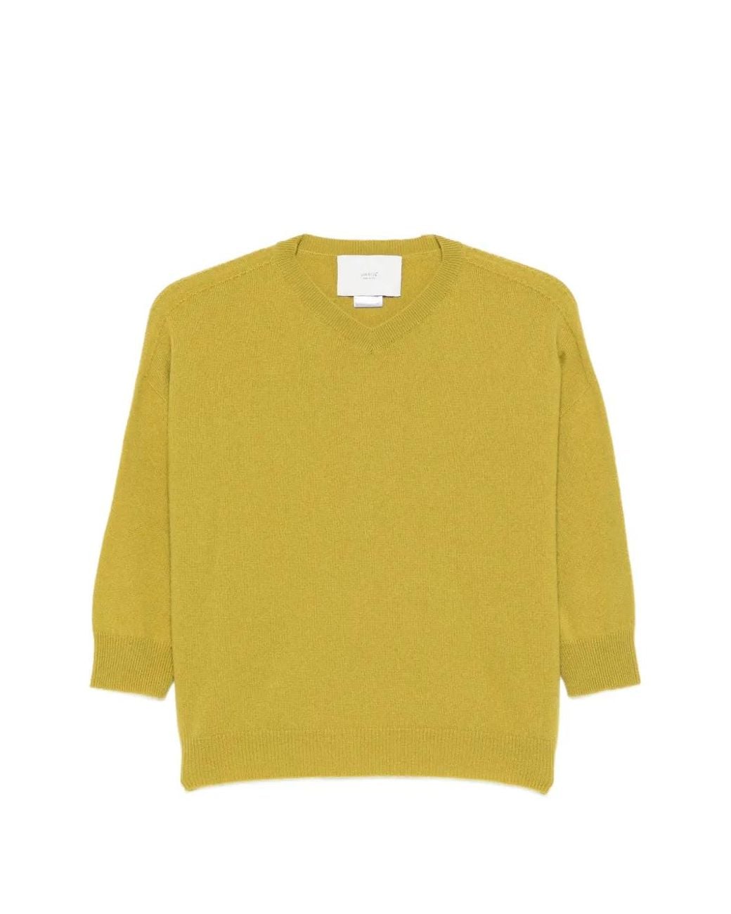 Vanisé Yellow V-Neck Three-Quarter-Sleeve Sweater