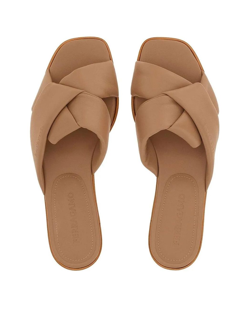 Ferragamo Brown Knot-Detail Leather Slides
