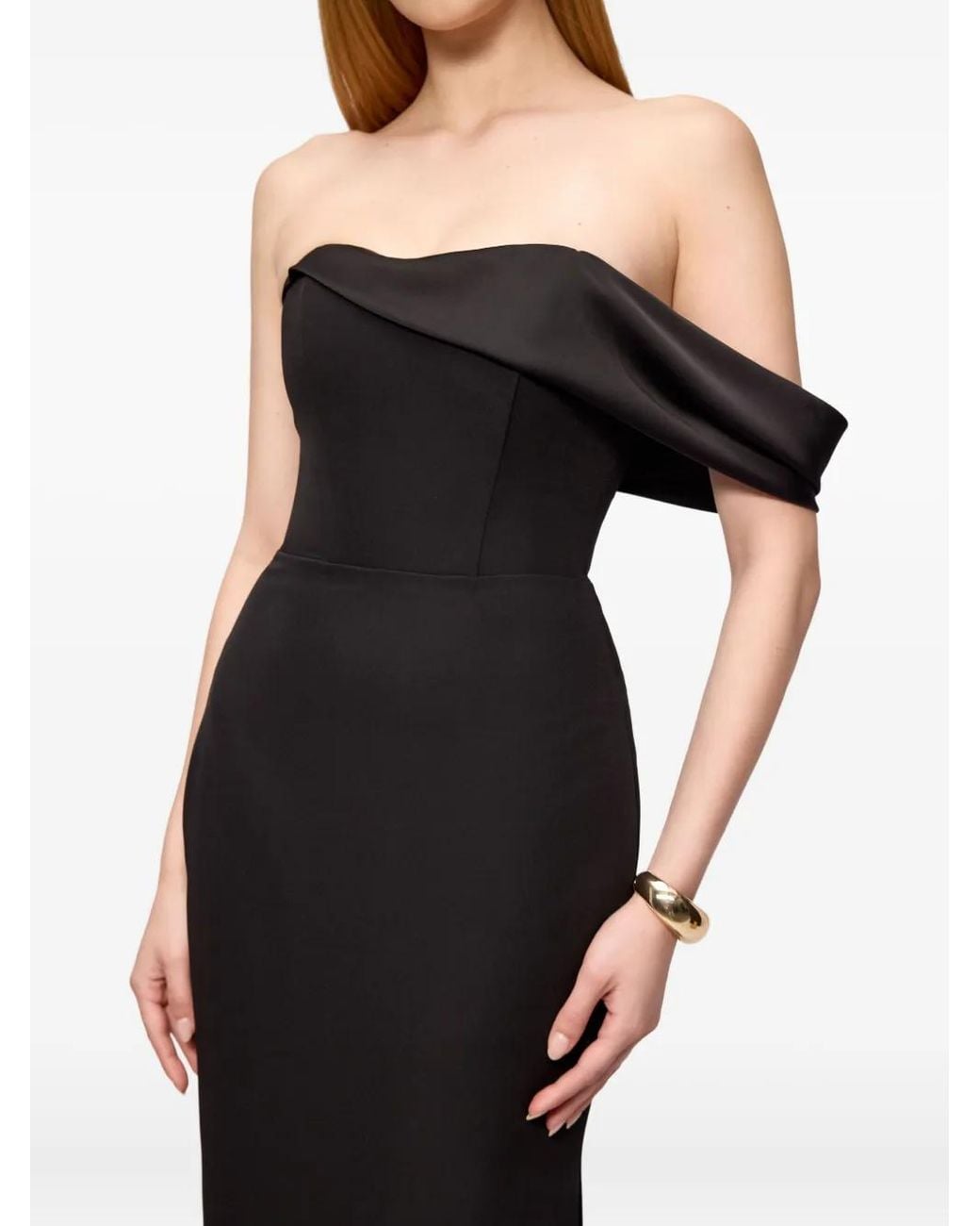 V:PM ATELIER Black Lya One-Shoulder Draped Maxi Dress