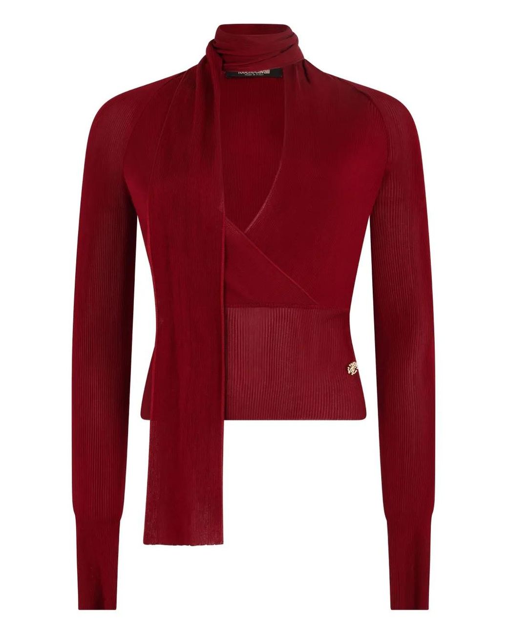 Roberto Cavalli Red Wrap-Over Ribbed-Knit Top