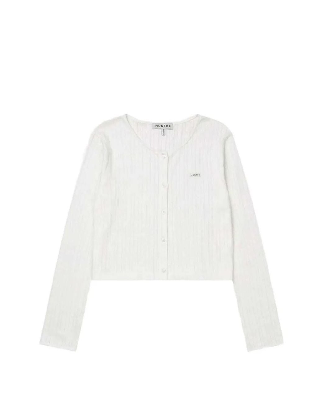 Munthe White Noelis Pointelle-Knit Cropped Cardigan